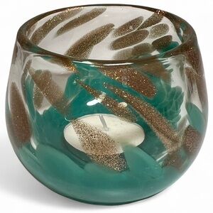 Teal and Gold Glass Candle Holder